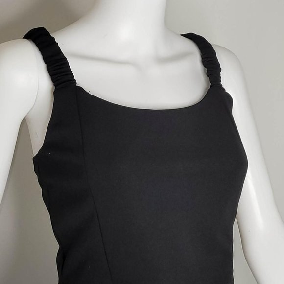 Women Black Sleeveless Ruched Strap Square Neck Top Size S - Picture 1 of 4